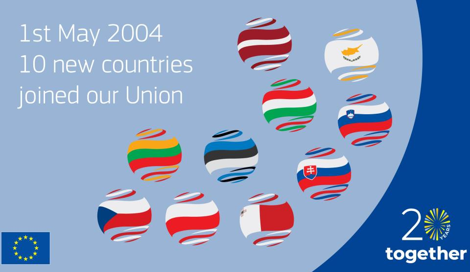 Европейският съюз отбелязва 20 години от най-голямото разширяване на блока. На днешния ден през 2004 година към Евросъюза се присъединяват 10 нови страни...