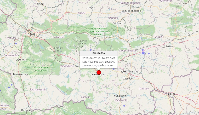 Земетресение от 4,9 по Рихтер е регистрирано край Садово, съобщава Европейско-средиземноморския сеизмологичен център.
Трусът е регистриран в 15.26 часа...