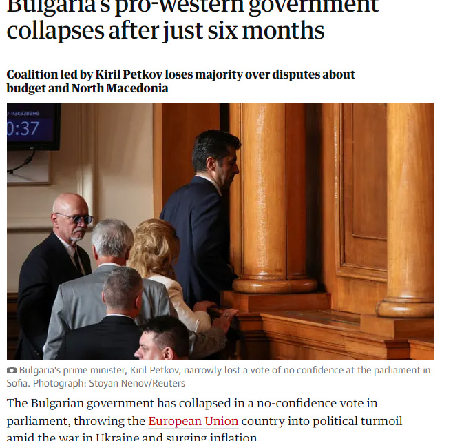 Българското правителство бе свалено с вот на недоверие в парламента, а това хвърли страната в политически сътресения на фона на войната в Украйна и нарастваща...