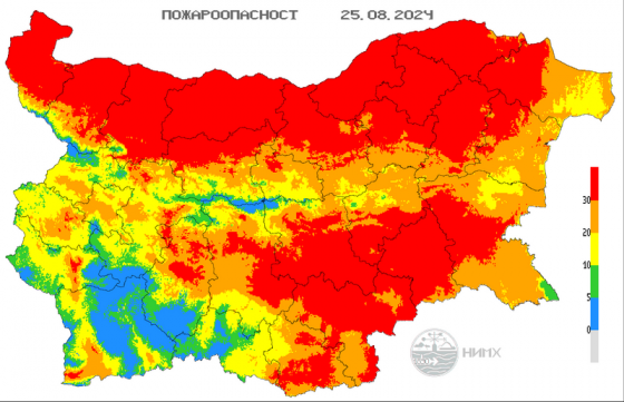 В цяла България е особено висок рискът от пожари, заради опасно високи температури. Не палете огън на открито и не изхвърляйте незагасени кибритени клечки...
