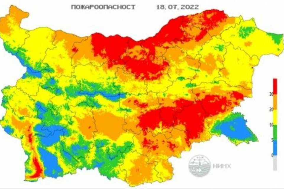 Много голям е екстремалният индекс на пожароопасност за голяма част от Дунавската равнина и Горнотракийската низина за днес и утре, съобщават от Националния...