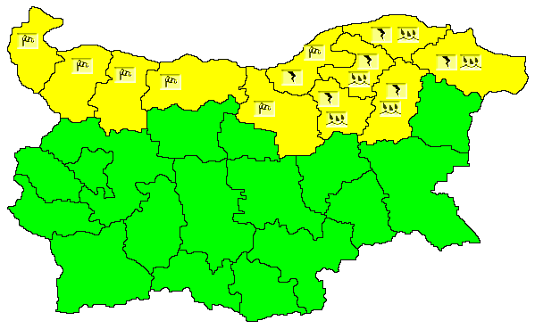 Жълт код за силен вятър е обявен за днес в 6 области на Северна България - Видин, Монтана, Враца, Плевен, Велико Търново и Русе.
За 5 области в Североизточна...